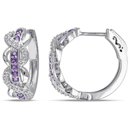 Tangelo 5/8 Carat T.G.W. Amethyst and Created White Sapphire Sterling Silver Infinity Hoop Earrings