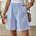 thumbnail image 5 of YTCAMLO Striped Linen Shorts for Women, Summer Beach Casual Elastic Waist Wide Leg Shorts with Pockets, Soft Cotton Pj Bottoms, 5 of 8