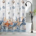 thumbnail image 2 of Summer Ocean Shower Curtain, 36" x 72", Nautical Sea Starfish Shell Coral Seahorse Blue Stripe Waterproof Bathroom Curtain Washable Shower Curtain Set with 12 Hooks, 2 of 8