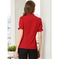 thumbnail image 5 of DARING DIVA Bow Tie Neck Office Elegant Short Sleeve Blouse Top XS Red, 5 of 6