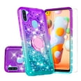 thumbnail image 1 of SOGA Rhinestone Liquid Quicksand Cover Cute Girl Phone Case for Samsung Galaxy A11 Case with Embedded Ring for Magnetic Car Mounts and Lanyard - Purple / Teal, 1 of 5