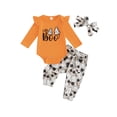 thumbnail image 2 of Aojekbee Baby Girl Halloween Outfit, Letter Long Sleeve Romper Flower Elastic Waist Pants Headband for Fall, 2 of 10