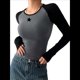 thumbnail image 1 of Camisas de Larga para Mujer, Corte Ajustado, Elásticas, con Bloques de Color y Ligeramente Recortadas. Estrellas Gris Oscuro XL, 1 of 7