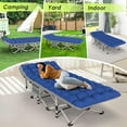 thumbnail image 4 of PNKKODW 75"x28" XL Folding Camping Cot for Adults w/Mattress, Portable Sleeping Bed for Tent w/Carry Bag, Office Home Nap, Outdoor, Camping, Travel, Max Load 500lbs Striped Gray Cot Blue/Gray Pad, 4 of 8