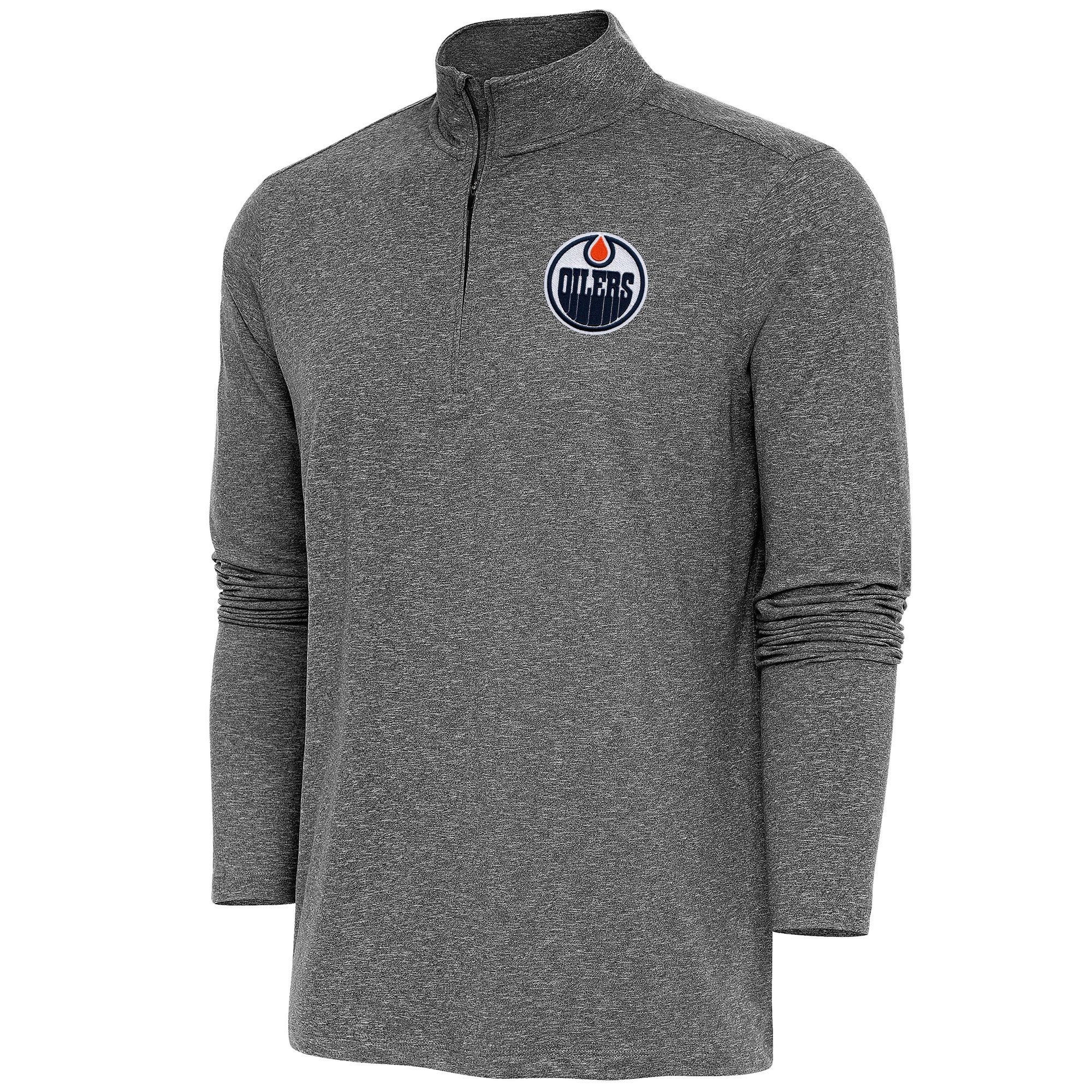 Men's Antigua Heather Black Edmonton Oilers Hunk Quarter-Zip Pullover Top