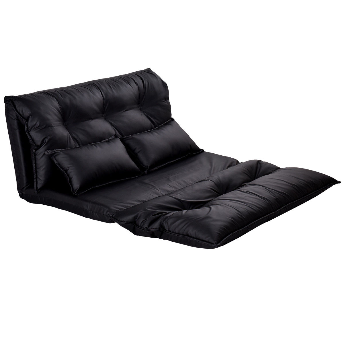 Costway PU Leather Foldable Modern Leisure Floor Sofa Bed Video Gaming 2 Pillows Black - image 3 of 7