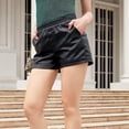 thumbnail image 4 of Women Workout Yoga Shorts Pu Leather Shorts Elastic Band Tummy Shorts Faux Leather Shorts with Pockets Wide Leg Shorts, 4 of 8