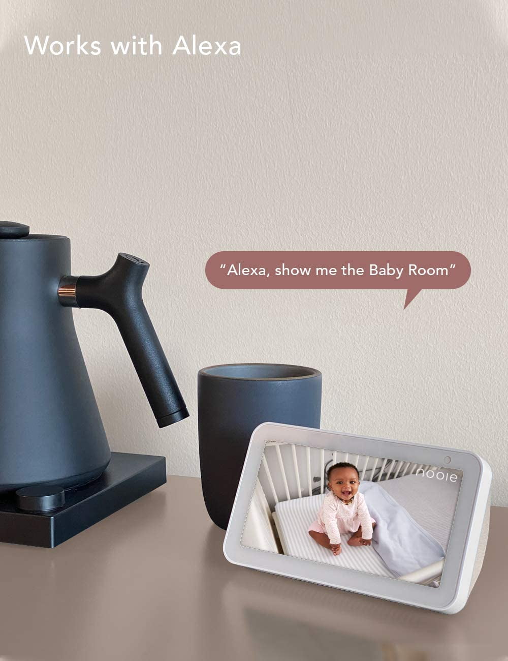 Nooie Baby Monitor, WiFi Camera Indoor, 1080P Home Security Camera, Works with Alexa, White