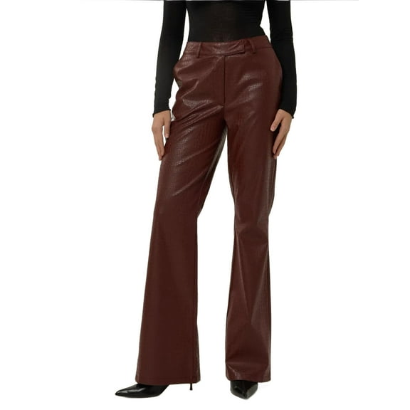 Snake Effect Faux Leather Flare Trousers