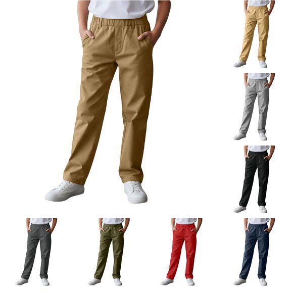 RUTAYY Children Boys Cargo Pants Solid Color with Multiple Pockets Elastic Waist Casual Athletic Bottom Comfortable Outdoor Wear Fashion Vacation Trousers