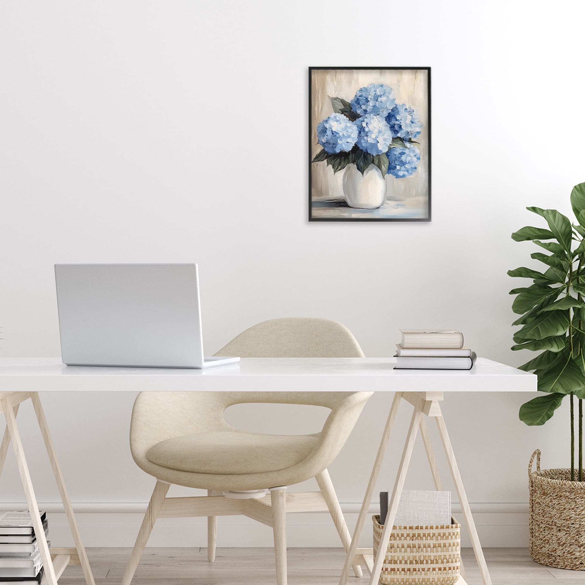 Stupell Industries Painted Hydrangeas in White Vase Black Framed Giclee Art, design by Creative Studio