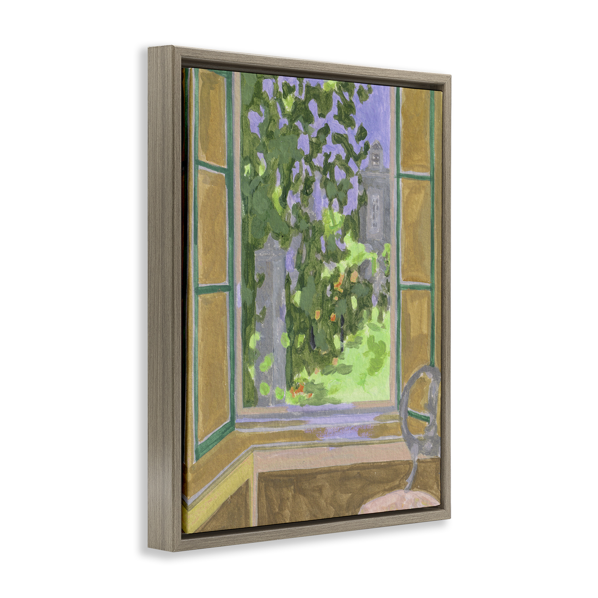 Seat For Spring Expression Brown Framed Floater Canvas Wall Art, design by Melissa Wang