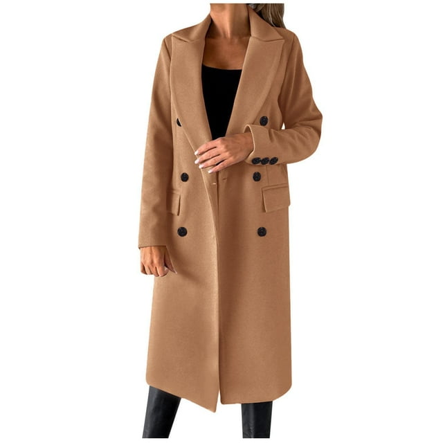 Kcodviy Caban pour Femme à Double Boutonnage Manteau Surdimensionné pour Femme Trench Manteau Long Manteau Élégant Manteau Uni Manteau d'Hiver Manteau d'Hiver Manteau Léger de Transition Col à Revers Manteau de Loisir