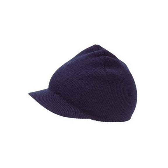 NEW CUFFLESS Navy Blue Beanie Visor Skull Cap HAT