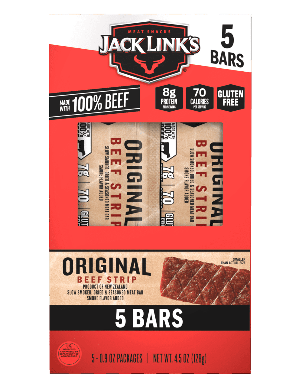 Jack Link's 100% Beef Original Steak Bars 4.5oz 5 Count Multipack Box