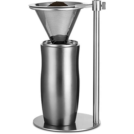Gourmia GVD9320 Pour Over Stand Coffee Station - Freestanding Drip Coffee Stand with Reusable Stainless Steel Cone Filter - Make Coffee Directly into Mug, Cup or Thermos - Stainless Steel