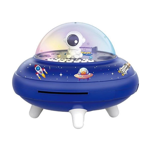 Blue Children Ufo Piggy Bank Money Box, Simulation Face Fingerprint Lock, Savings Tank Atm Function Educational Toy