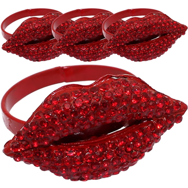 KAKOWELY 4 anillos para servilletas con forma de labios rojos, hebillas para anillos de servilleta de San Valentín, anillos decorativos para servilletas.