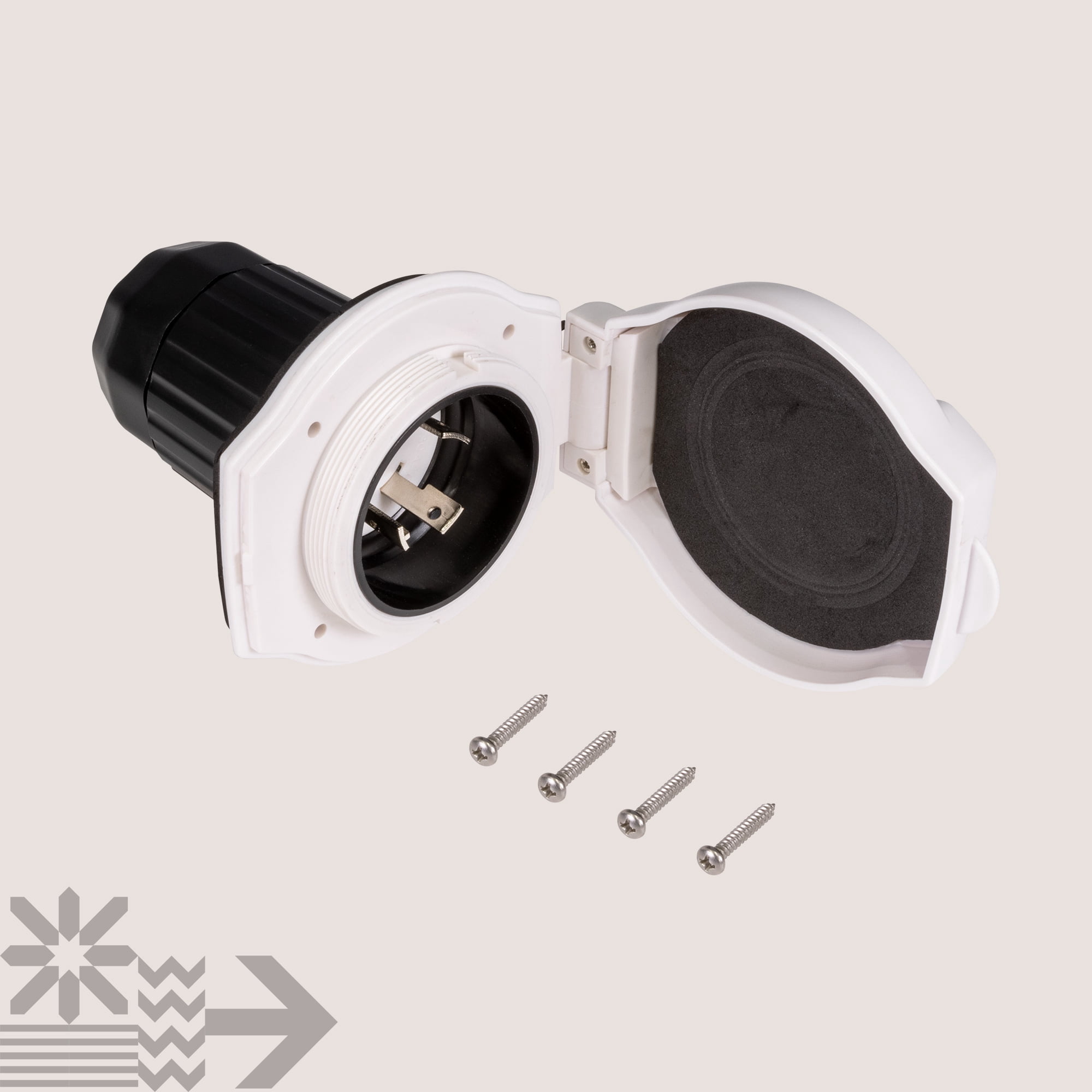 30A Inlet Shore Power Supply Receptacle for RV Camper Boat [NEMA L5-30P 125V] [Twist-Lock] [Low-Profile] [LED Indicator] [Dust/Waterproof] [3/14AWG Power Wire Compatible] [ETL Approved][UV Resistant]