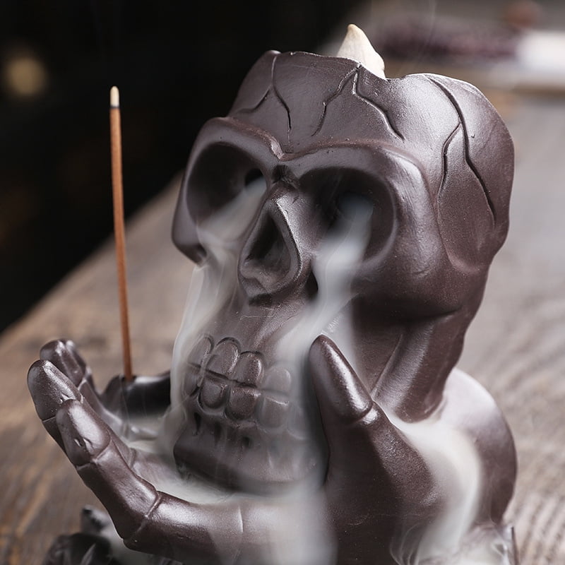 Skull Incense Burner Holder Ceramic Backflow Incense Burner Insencents Holder Home Decor Aromatherapy