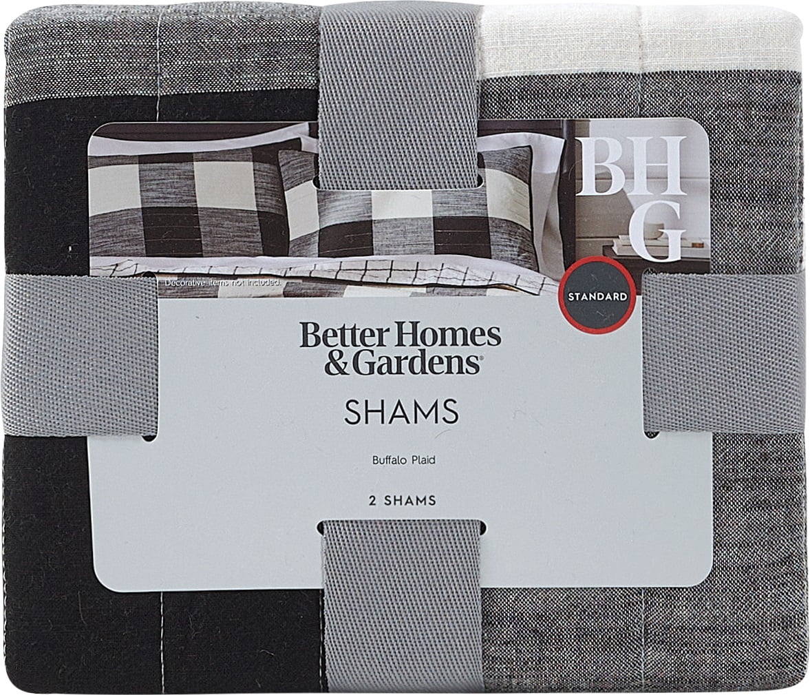 Better Homes & Gardens Buffalo Plaid Cotton Pillow Shams, Standard, Black & White, 2 Pack