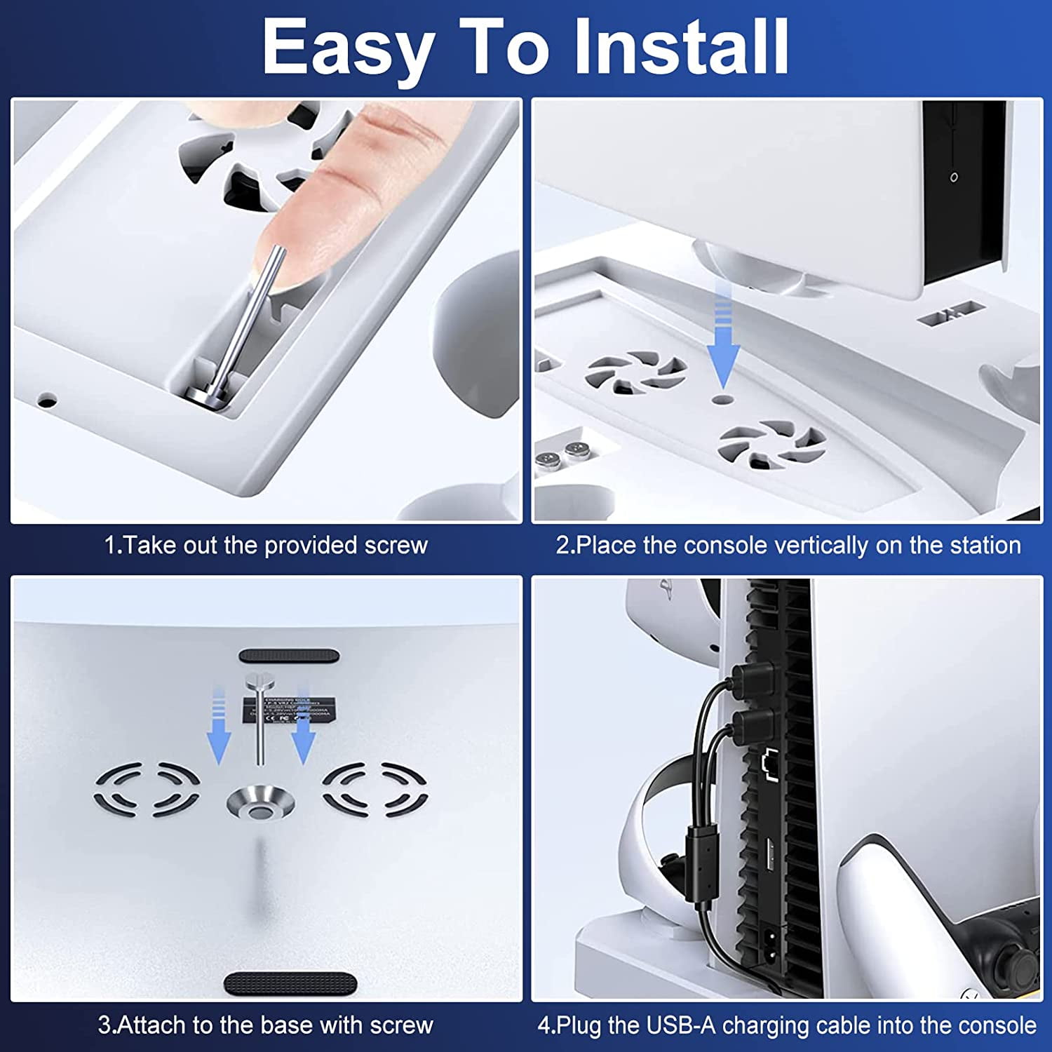 PS5 Accessories Cooling Station for PS5 Console, Charging Station for PS5 Controller & PSVR 2, [5 in 1] Stand with Cooling Fan and 5 Type-C Magnetic Charger, White
