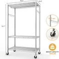 thumbnail image 2 of Garvee Rolling Clothes Rack, Adjustable Garment Rack, Wheels and Hooks, 45.2 x 15.8 x 75.7", Silver, 2 of 9
