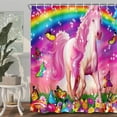 thumbnail image 2 of Unicorn Shower Curtain Set for Girls, Funny Cartoon Animal Colorful Rainbow Bathroom Curtain for Kids, Fairy Cute Little Kid Shower Curtains, Pink Waterproof Bathroom Curtains with 12 Hooks, 72X72IN, 2 of 6