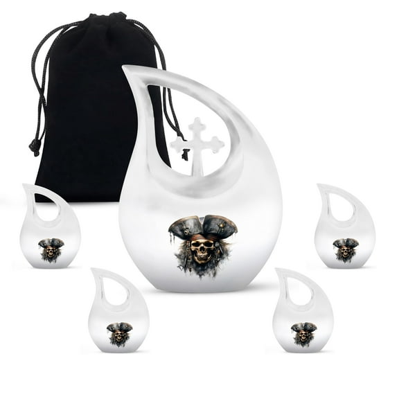 MUKTIVE Skull Cremation Urn for Human Ashes, Combo Sets (1 Large 10 ", 4 Keepsake 3 ") Decorative Funeral Urn for Adult Men & Women, Memorial Gift for Burial or Display