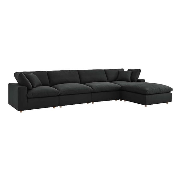 Maklaine 5-Piece Fabric Down Filled Sectional Sofa Set in Black