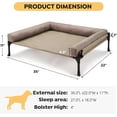 thumbnail image 4 of Elevated Raised Dog Bed-Cooling Outdoor Dog Cot Bed for Large Sized Dogs Three-Sided Fence Raised Pet Cot with Mesh &No-Slip Feet Dog Hammock Bed with Removable Bolster-35 x 22" Beige Coffee, 4 of 10