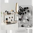 thumbnail image 4 of Countertop Bathroom Organizer Tray with 2-Tier L-Bronze Stainless Steel and White Marble Shelf, 4 of 6