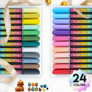 Burufy 24 Colors Acrylic Paint Markers Pen Set, Brush Tip Water Based Drawing Markers for DIY Crafts