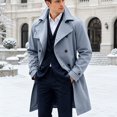 thumbnail image 3 of Mens Trench Coat Double Windbreaker Overcoat Notched Lapel Long Jacket Overcoat Fall Winter Business Long Jacket Light Blue XL, 3 of 5