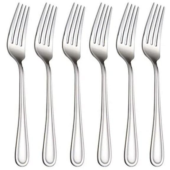 Salad Forks Set of 6, Flatware Fork 7-Inch, Stainless Steel Table Forks Mirror Polishing (Silver, 6pcs-Round Handle)