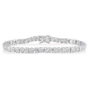Arista Round and Baguette Diamond Sterling Silver Tennis Bracelet (1/4 ct tw, J-K color, I3 clarity)