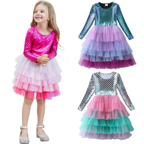 KYAIGUO Baby Kids Girls Spring Fall Dress Toddler Long Sleeve Princess Skirt Pullover Party Tulle Dresses for Little Girls,Sizes 3-8Y