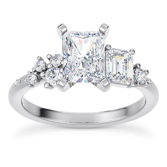 Spot Jewelry 2.2 Ct Radiant Cut Moissanite Ring - 14K White Gold Plated Solitaire Engagement Ring - Wedding Jewelry for Women - Promise Rings