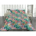 thumbnail image 2 of Ambesonne Tropical Vibes Quilted Bedspread Set 3 Pcs, Memphis Monstera Art, Queen, Fern Green Pastel Pink, 2 of 4