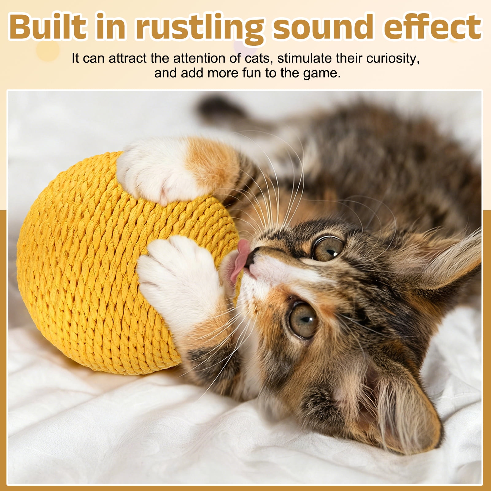 Uxcell Cat Toy Ball, Interactive Natural Cat Scratching Balls Sisal Cat Ball Toy ( Sisal, 2Pcs, 3.9Inch, Brown/Pink ) for Kittens Pet Enrichment Training Play Indoor Exercise Fun