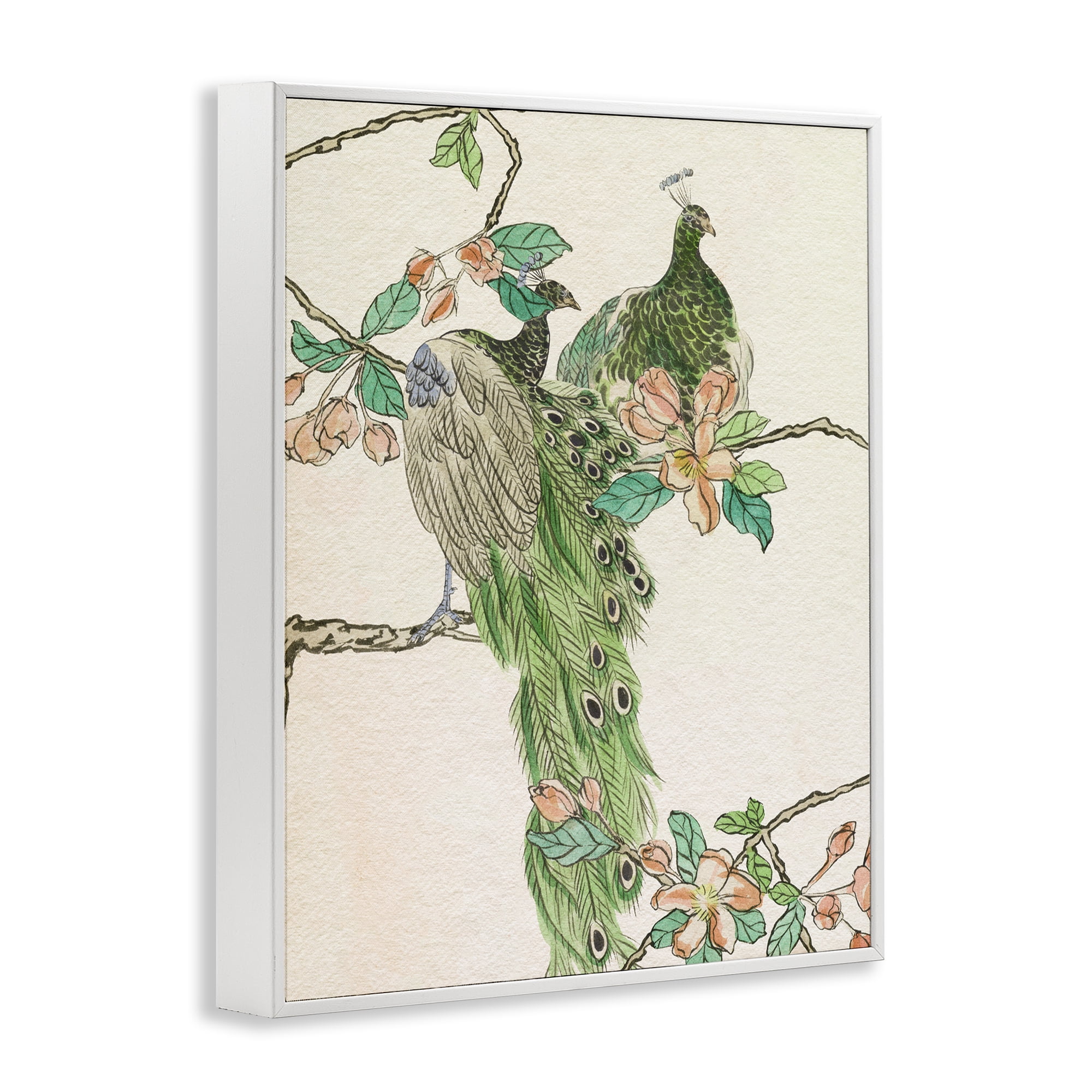 Stupell Industries Traditional Floral Peacock Animals & Insects Painting White Framed Art Print Wall Art, 24 x 30