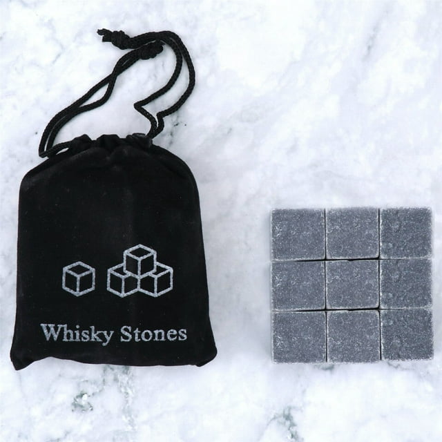 fheaev Whiskey Stones Gift Set Of 9 Unique Chilling Stones With Velvet Pouch-Reusable