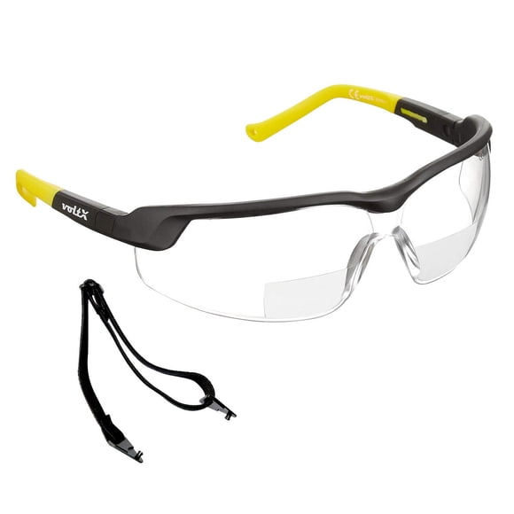 voltX GT ADJUSTABLE Bifocal Reading Safety Glasses (Clear Lens +1.0), ANSI Z87.1+ & CE EN166FT, Anti fog coated, UV400 Lens, Scratch resistant, Tilt & length adjustable earstems, clip on safety cord.