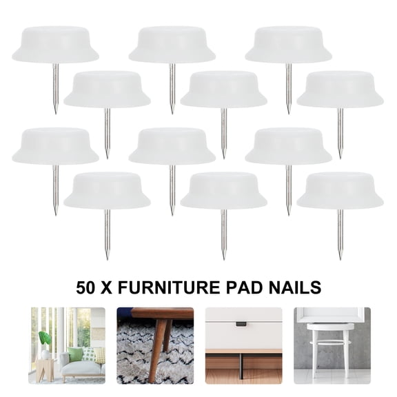 Masteelf 50pcs White Nylon Furniture Leg Bottom Pads Drawer Feet Tacks Floor Protector for Furniture Use