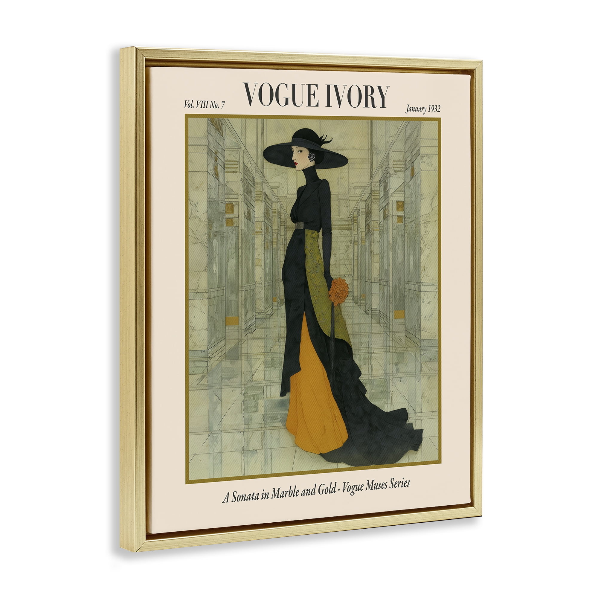 Stupell Industries Ivory Hall Magazine Gold Framed Floater Canvas Wall Art, design by A Barefoot Stylist