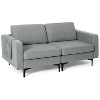 Costway Modern Loveseat Linen Fabric 2-Seat Sofa Couch w/ Side Storage Pocket Dark Grey