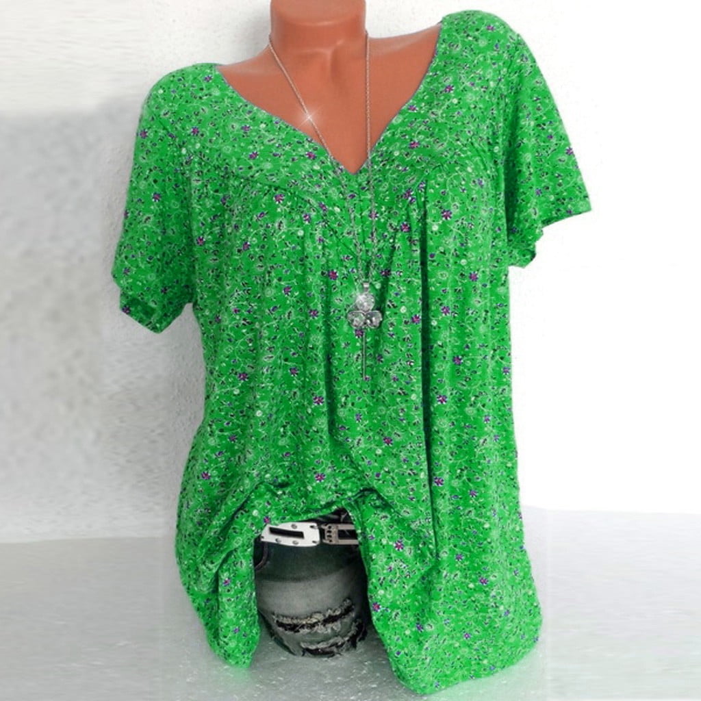 Cameland Holiday Tuscom womens tops Women Plus Size Short Sleeves V Neck Print Blouse Pullover Tops Shirt Walmart