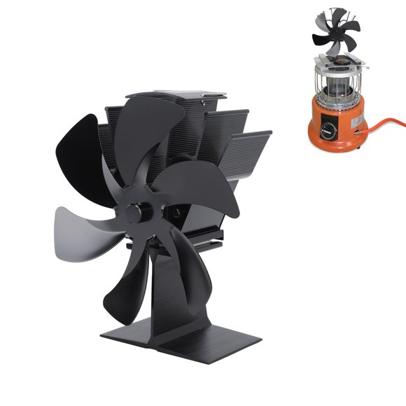 Ventilador De Estufa Con Alimentación De 5 Cuchillas, Termómetro Magnético, Material De aleación De Aluminio, Para Estufa De Chimenea, Estufa De Aceite De Carbón O Estufa De