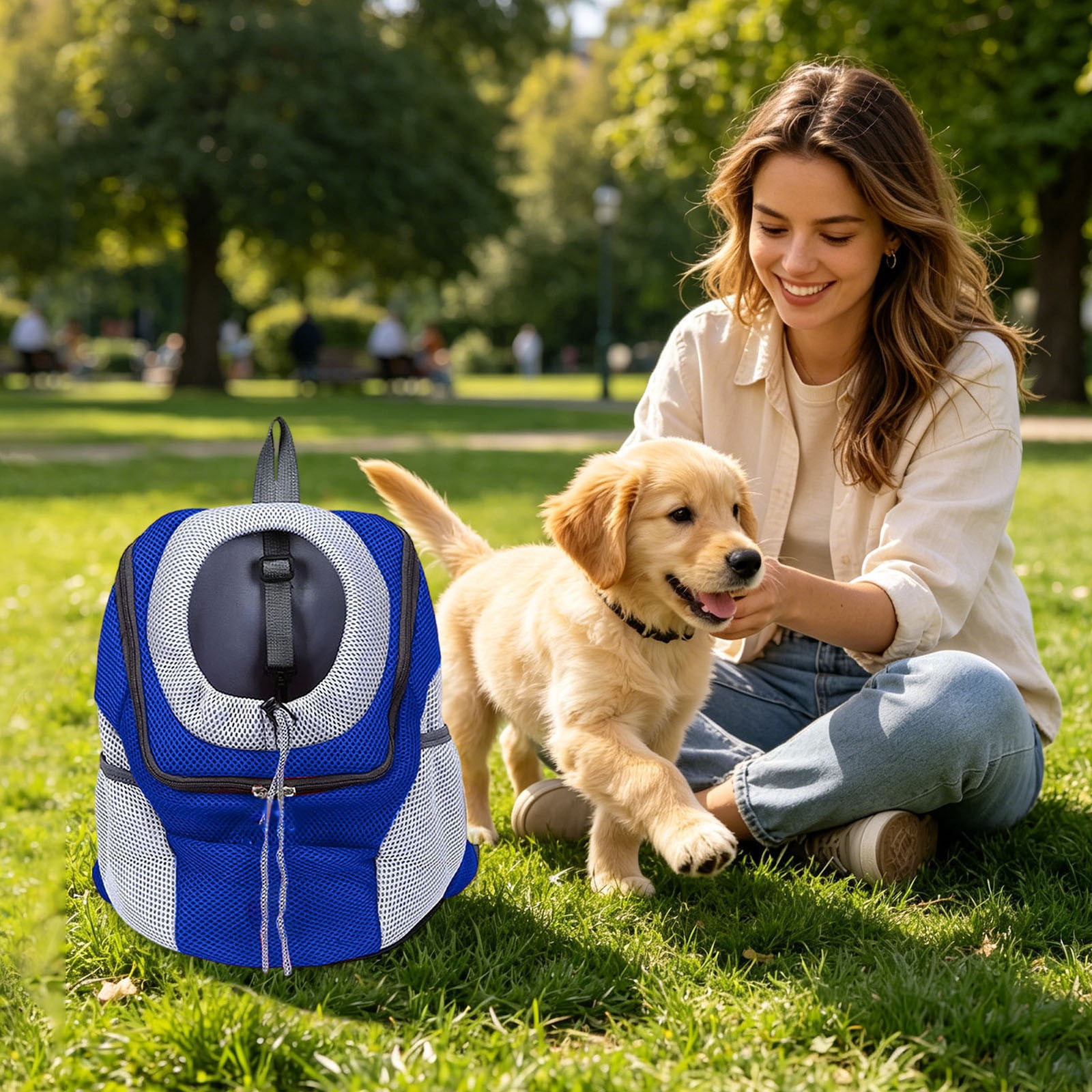 Breathable Pet Carrier Backpack, Head-Out Design Adjustable Dog Cat Backpack with Safety Belt, Mesh Ventilated Travel Backpack with Side Storage Pockets for Small Dogs Cats Outdoor Hiking(Blue,S)
