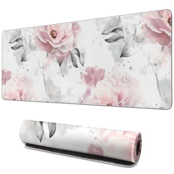 Long Mouse Pads for Desk,Pioneer Flower Floral Print Pattern Desk Mats on Top Of Desks, Desk Mouse Pad Extra Large with 3mm Non-Slip Base and Stitched Edge for Gaming,Office,Work,Home 31.5"x11.8"